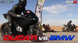 Ducati 1098 vs BMW S1000RR  12 Mile Top Speed [upl. by Leinnad]