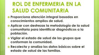 ROL DE ENFERMERÍA EN LA SALUD COMUNITARIA [upl. by Aidnahs]