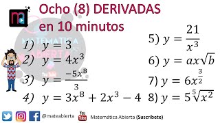 8 DERIVADAS en 10 minutos  EXPLICACIÓN  Ejercicios  Nivel Iniciando [upl. by Enimisaj]