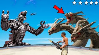 KING GHIDORAH vs MechaGodzilla Fight AND Destroys Los Santos In GTA 5  EPIC BATTLE [upl. by Aridan4]