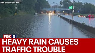 NYC flooding today Heavy rain causes traffic trouble [upl. by Anyel]