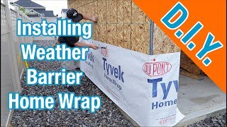 Installing Tyvek Weather Barrier House Wrap How To Build A Shed ep 12 [upl. by Ahsiret46]