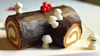 Easy Yule Log Cake for ChristmasBuche de NoelYule log recipeYule log cakeChocolate log cake [upl. by Cele]