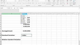 Statistical analysis  Mean SD and RSD in Excel [upl. by Sirrom]