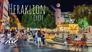 Heraklion Crete Greece 🇬🇷  Virtual Night City Tour 4K [upl. by Reffotsirhc]