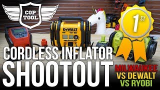 Dewalt 20V DCC020IB vs Milwaukee M12 vs Ryobi 18V ONE Cordless Inflator Shootout [upl. by Angelica851]