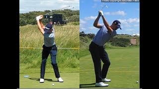 Justin Thomas golf swing  Long Iron faceon amp downtheline July 2017 [upl. by Aihsekat]