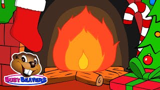 Christmas Yule Log Fireplace  3 Hours  Holiday Cartoon Fire with Crackling Sound by Busy Beavers [upl. by Eidderf680]