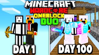 We Survived 100 Days On ONE BLOCK In Hardcore Minecraft  DUO 100 Days [upl. by Anawot]