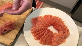 Easy Way to Cut Sushi Salmon Sashimi amp Nigiri Tutorial [upl. by Anyek]