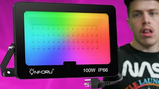 RGB LED Outdoor Flood Light  100W OnForU RGB LED Flood Lights Review [upl. by Enneyehs]