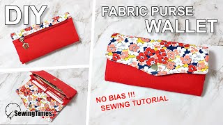 DIY FABRIC PURSE WALLET SEWING TUTORIAL  지갑만들기  no bias  zipper pocket  pattern sewingtimes [upl. by Addiego]