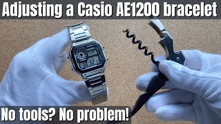 How to adjust  resize a Casio AE1200WHD bracelet  NO TOOLS [upl. by Atiuqehc65]