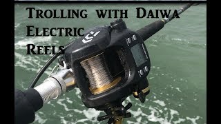 Daiwa Tanacom 750 Electric Reel Field Test Trolling Striped Bass with Bunker Spoons [upl. by Nahor321]